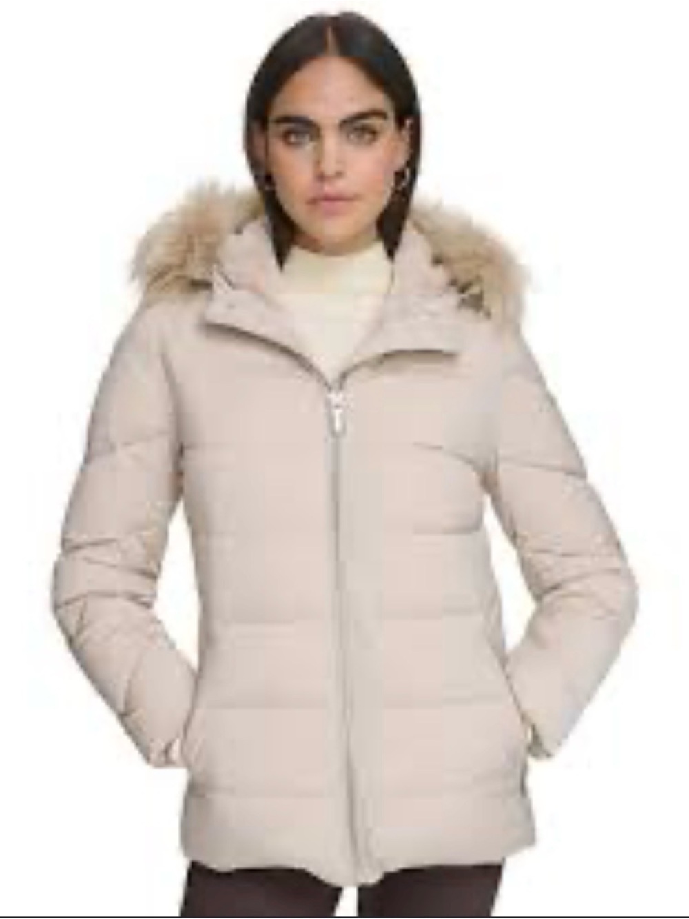 Calvin Klein Light Beige Faux-Fur Trim Puffer Jacket El2X